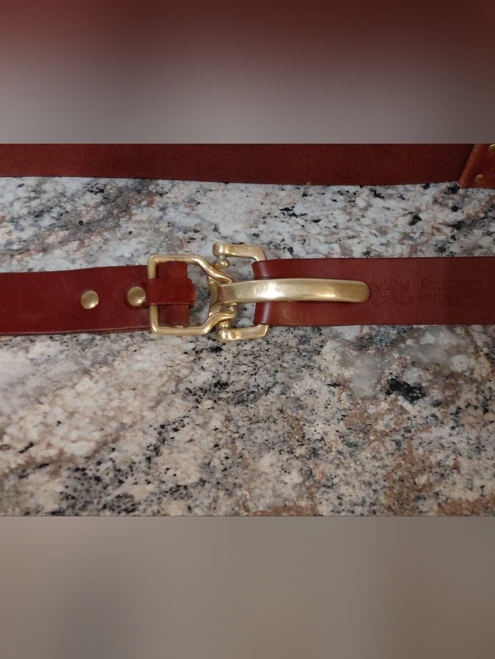 Men's Leather Col. Littleton No 5 Cinch Adjustable Brown Belt with Brass Buckle